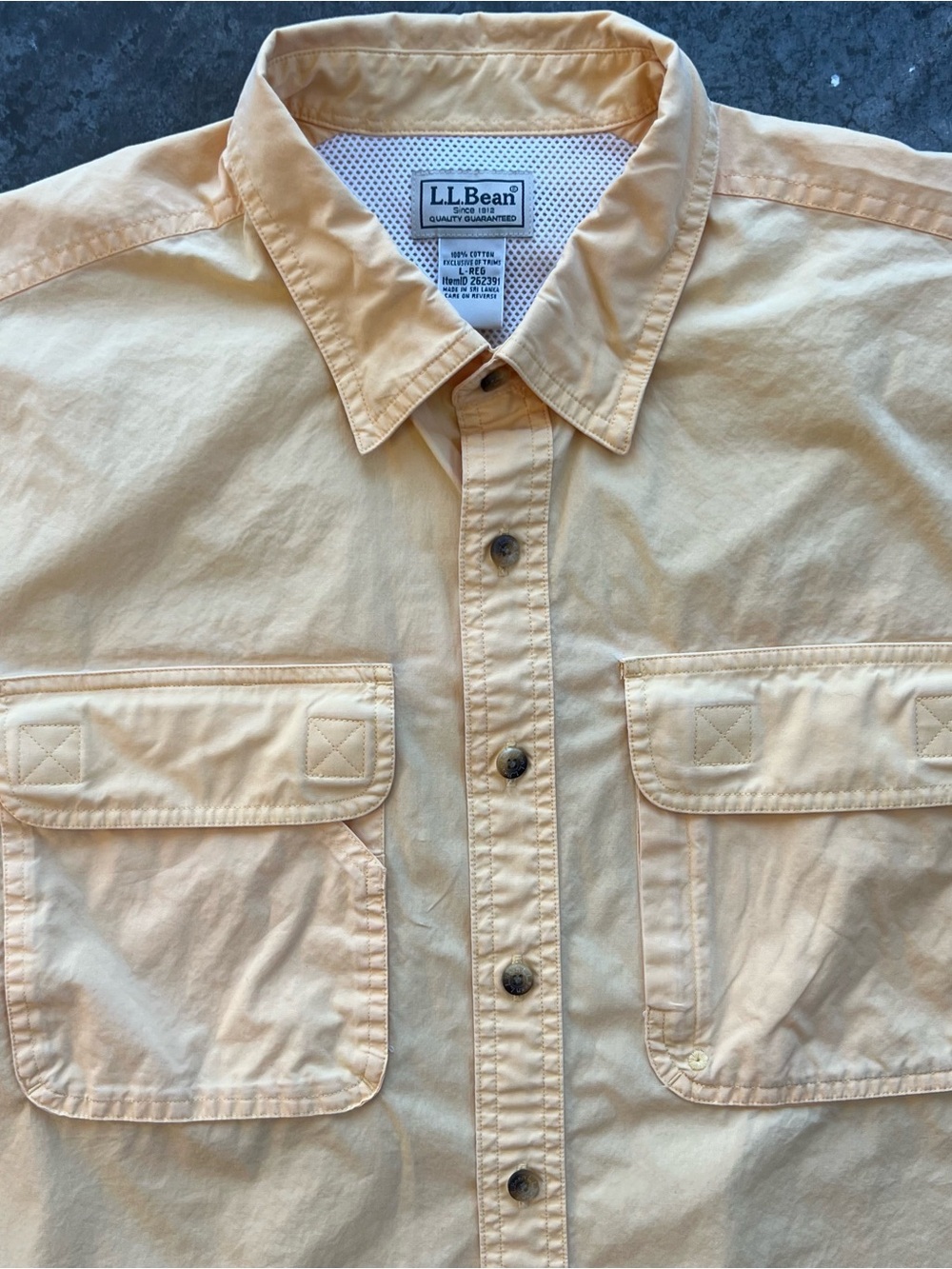 L.L.Bean Fishing Shirt Large Yellow Vented Outdoor Utility Cotton Button Up - Picture 2 of 7